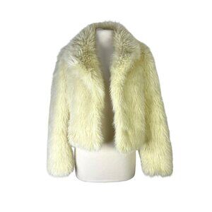 Industry Lime Juice Light Yellow Cropped Faux Fur Furry Jacket Coat NWT Medium